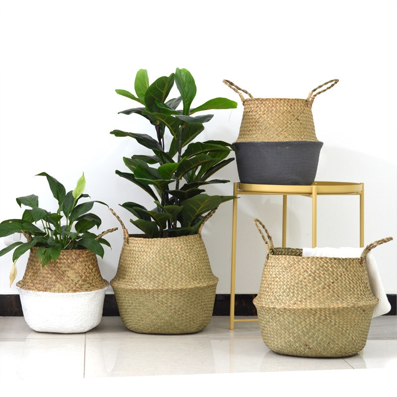 WHISM Storage Basket Rattan Straw Basket Wicker Folding Flower Pot Seagrasss Flower Baskets Garden Planter pot de fleur suspendu WHISM Storage Basket Rattan Straw Basket Wicker Folding Flower Pot Seagrasss Flower Baskets Garden Planter pot de fleur suspendu