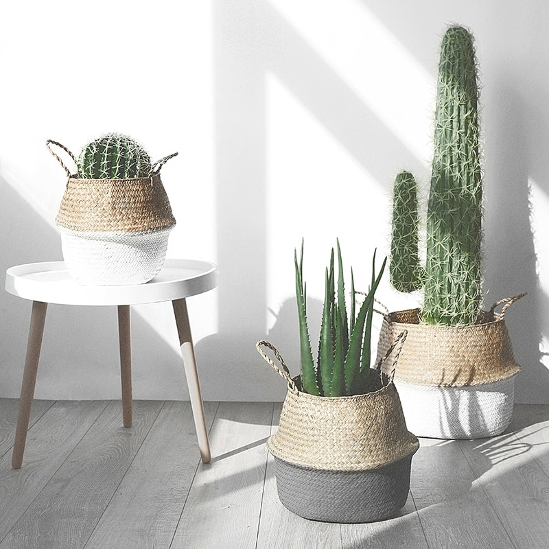 WHISM Storage Basket Rattan Straw Basket Wicker Folding Flower Pot Seagrasss Flower Baskets Garden Planter pot de fleur suspendu WHISM Storage Basket Rattan Straw Basket Wicker Folding Flower Pot Seagrasss Flower Baskets Garden Planter pot de fleur suspendu