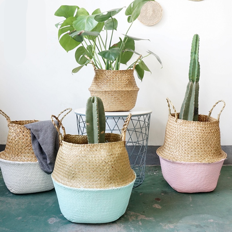 WHISM Storage Basket Rattan Straw Basket Wicker Folding Flower Pot Seagrasss Flower Baskets Garden Planter pot de fleur suspendu WHISM Storage Basket Rattan Straw Basket Wicker Folding Flower Pot Seagrasss Flower Baskets Garden Planter pot de fleur suspendu