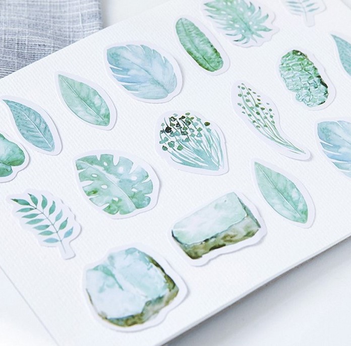 Green Tropical Leaves Scrapbooking Stickers Set