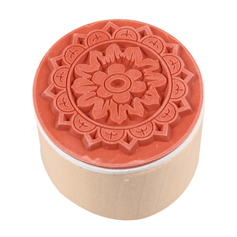 Round Retro Floral Pattern Wooden Rubber Stamps for Scrapbooking